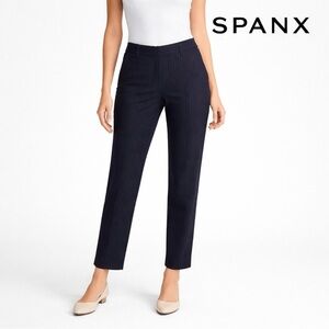SPANX Ponte Slim Straight Ankle Crop Pant Navy Pinstripe Sz XL Slimming Pull On